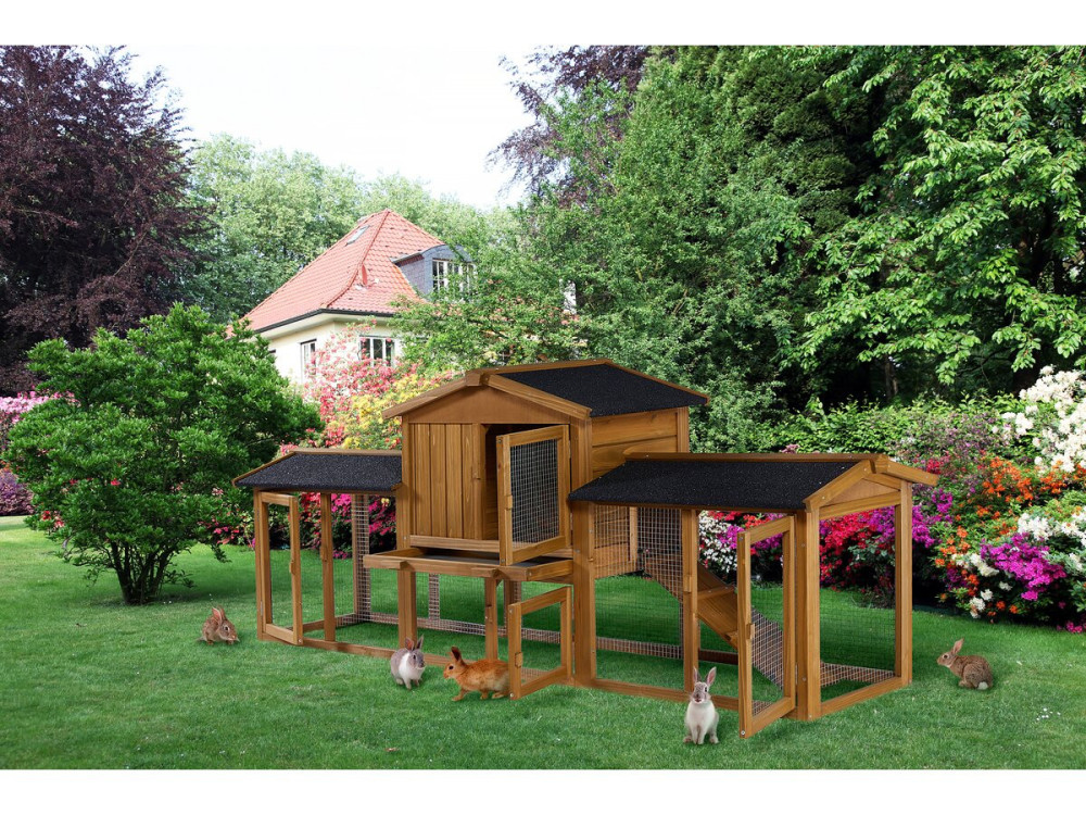 Galina" rabbit hutch with 1 wooden floor - 224 x 53 x 84 cm - Brown
