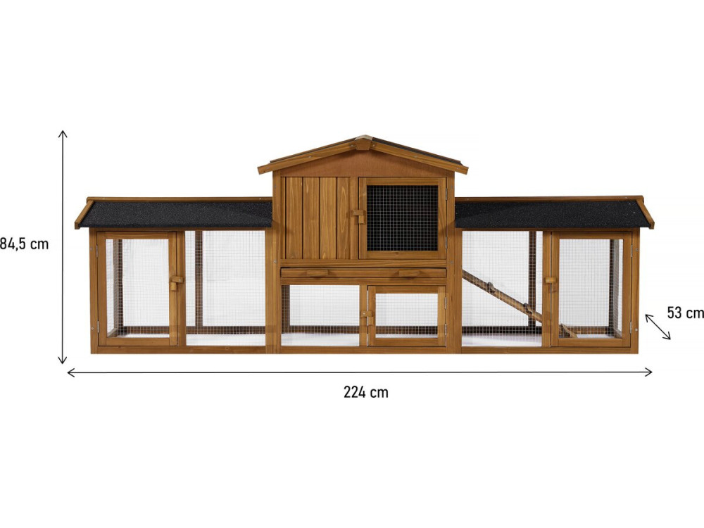 Galina" rabbit hutch with 1 wooden floor - 224 x 53 x 84 cm - Brown