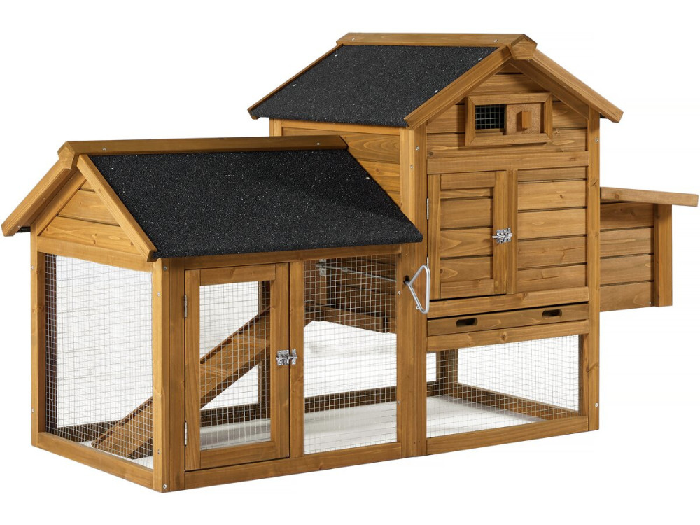 Poulette" henhouse with wooden nesting box - Brown