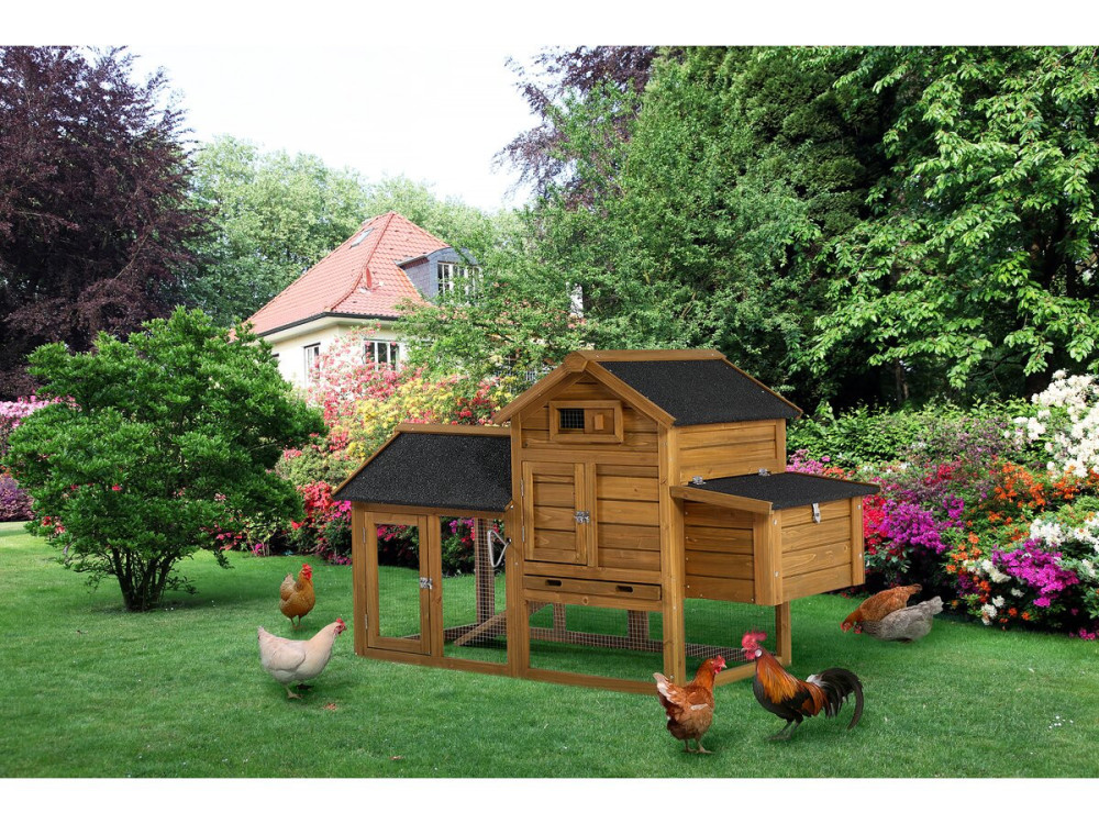 Poulette" henhouse with wooden nesting box - Brown