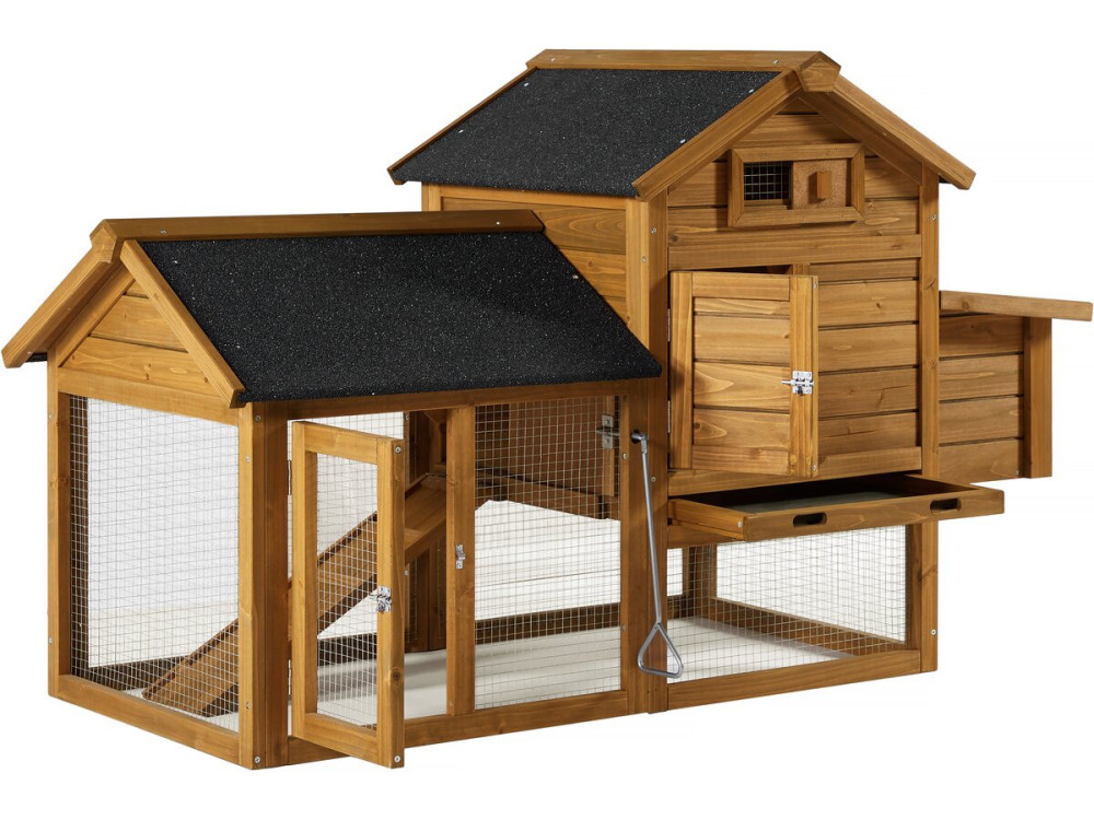 Poulette" henhouse with wooden nesting box - Brown