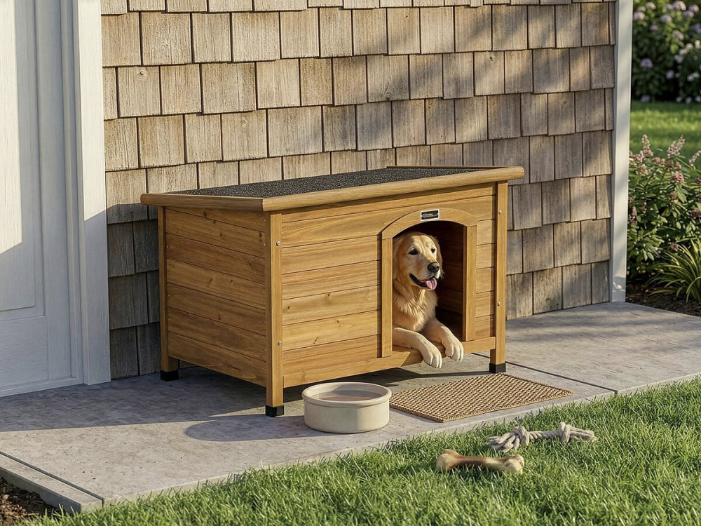 Max" wooden dog house - 85 x 57 x 58 cm - Brown