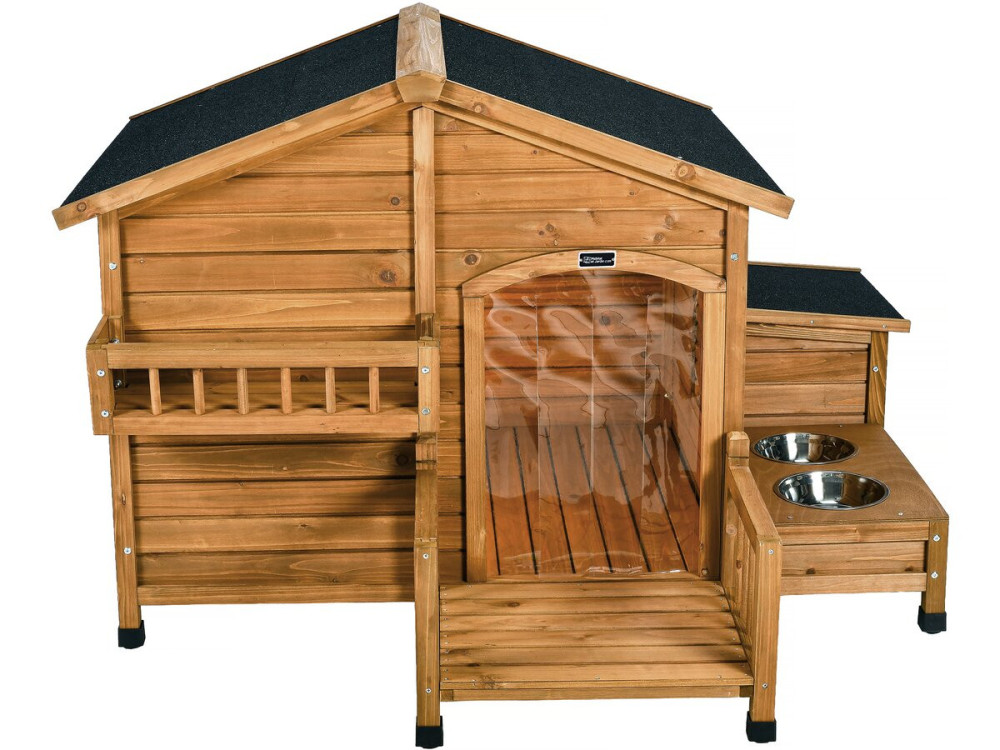 Wooden dog house with feeder and storage box "Rusty" - 151 x 138 x 100 cm - Brown
