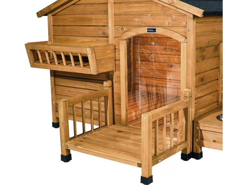 Wooden dog house with feeder and storage box "Rusty" - 151 x 138 x 100 cm - Brown