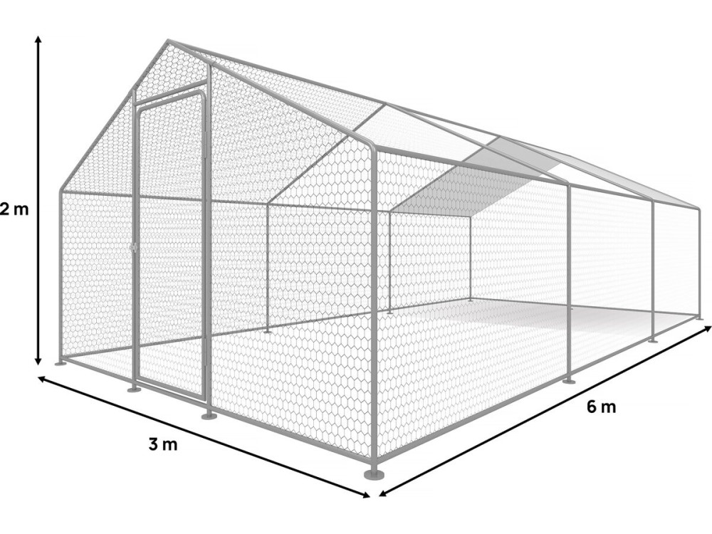 Chicken pen 18 m² wire mesh 6 x 3 x 2 M galvanized steel