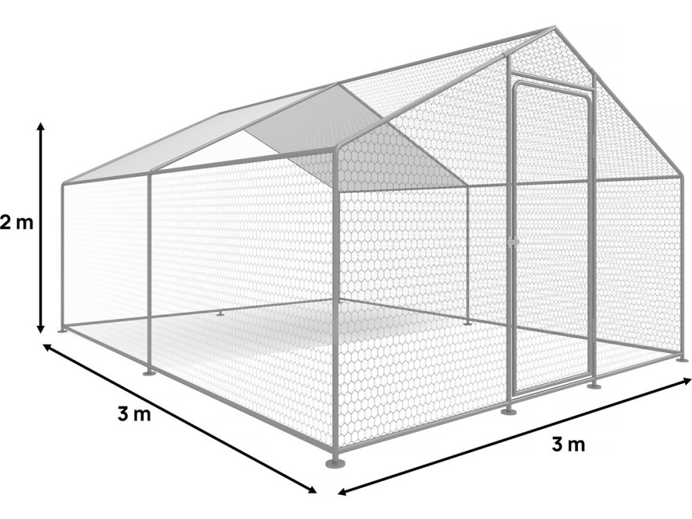 Hen pen 9 m² wire mesh 3 x 3 x 2 M galvanized steel