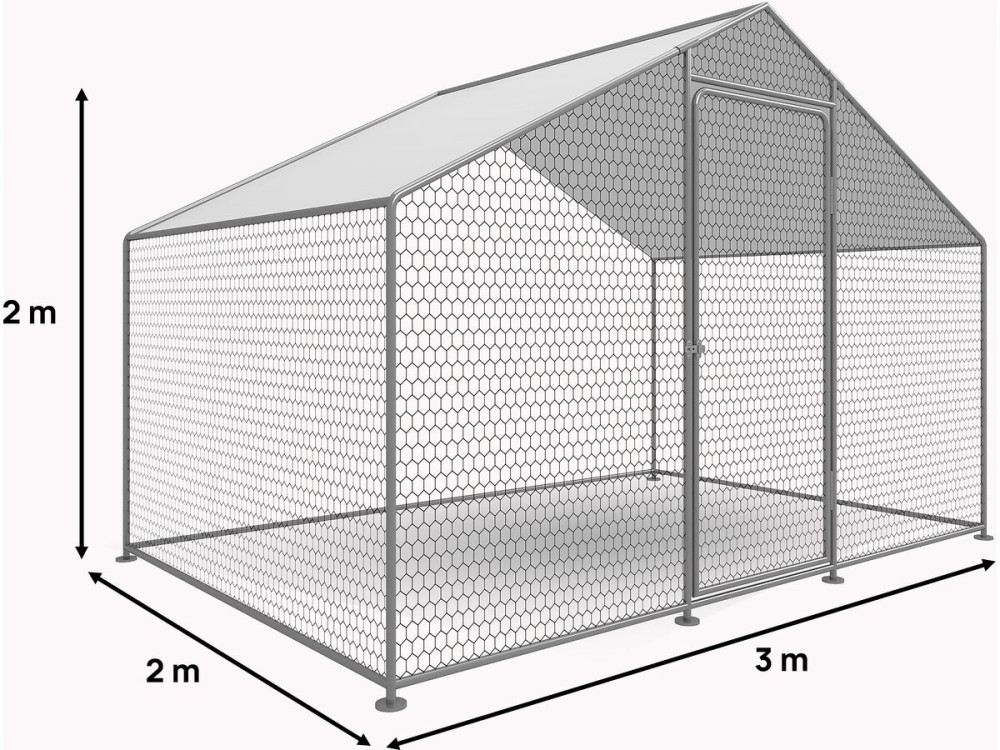 Hen pen 6 m² wire mesh 2 x 3 x 2 M galvanized steel