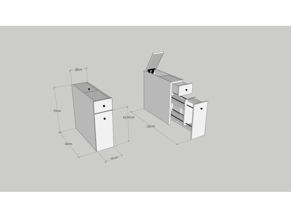 Calencia" wooden bathroom cabinet - 60 x 19 x 55 cm - White