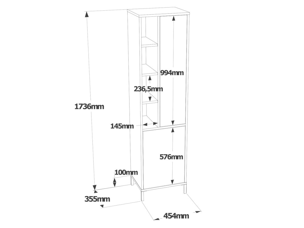Vile" multifunctional wooden cabinet - 45 x 35 x 174 cm - White