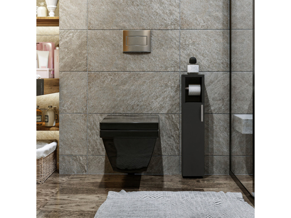 Star" wooden toilet paper holder - 15 x 12 x 65 cm - Charcoal grey