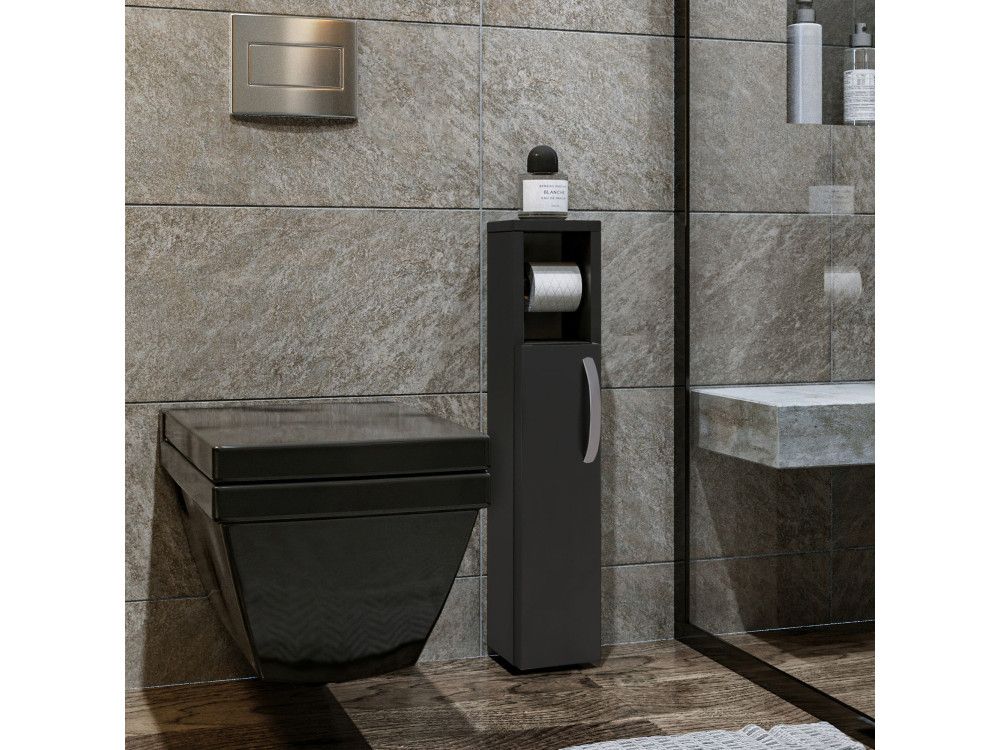 Star" wooden toilet paper holder - 15 x 12 x 65 cm - Charcoal grey