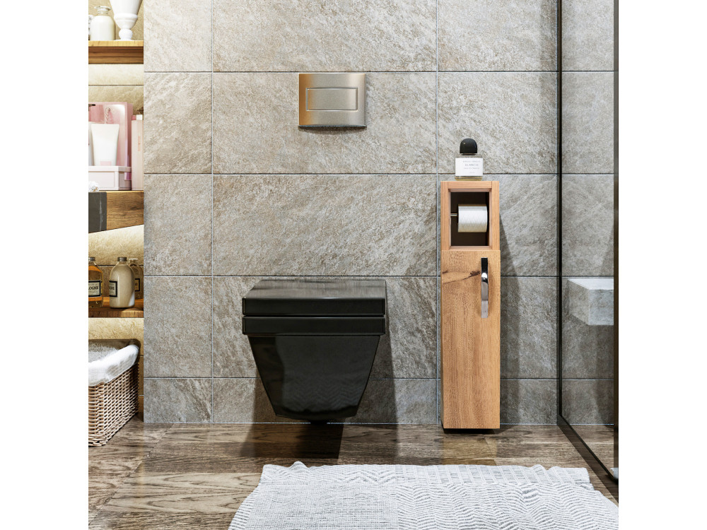 Star" wooden toilet paper holder - 15 x 12 x 65 cm - Brown