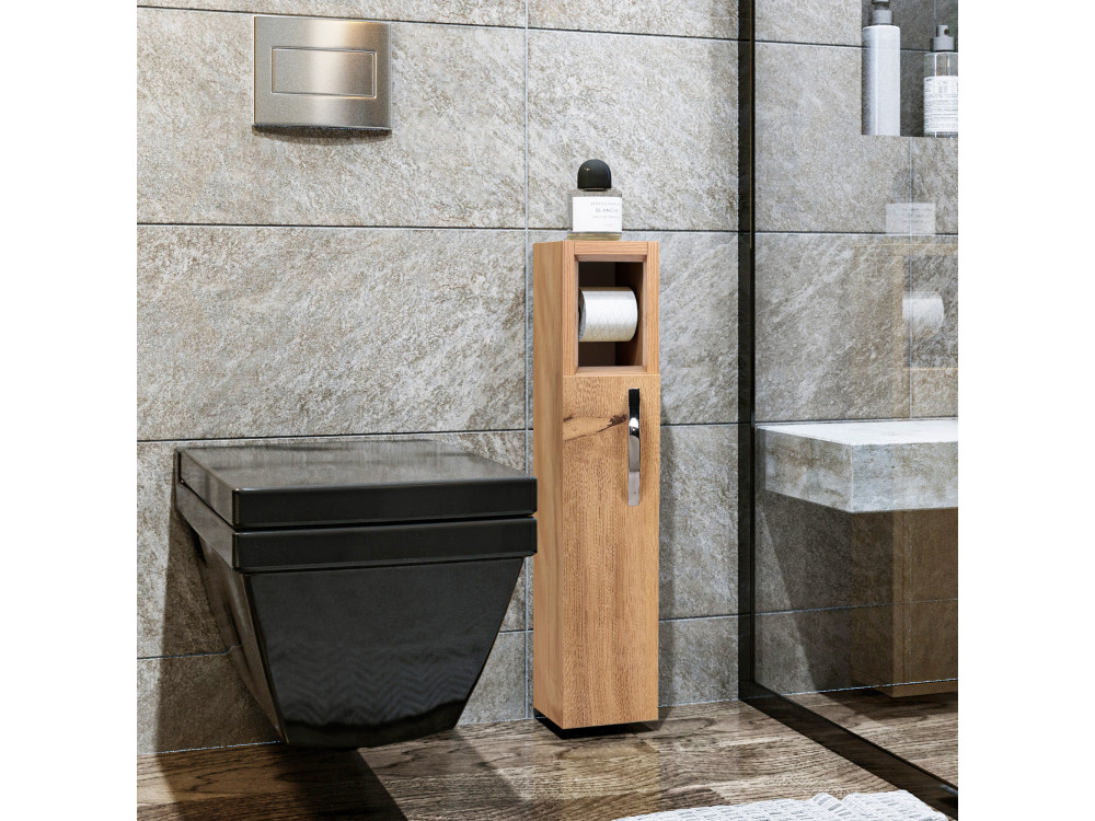 Star" wooden toilet paper holder - 15 x 12 x 65 cm - Brown