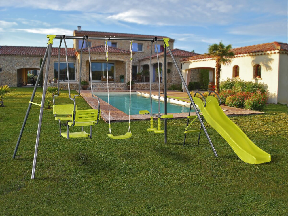 Ludo II" metal gantry with slide and 4 apparatus - Green