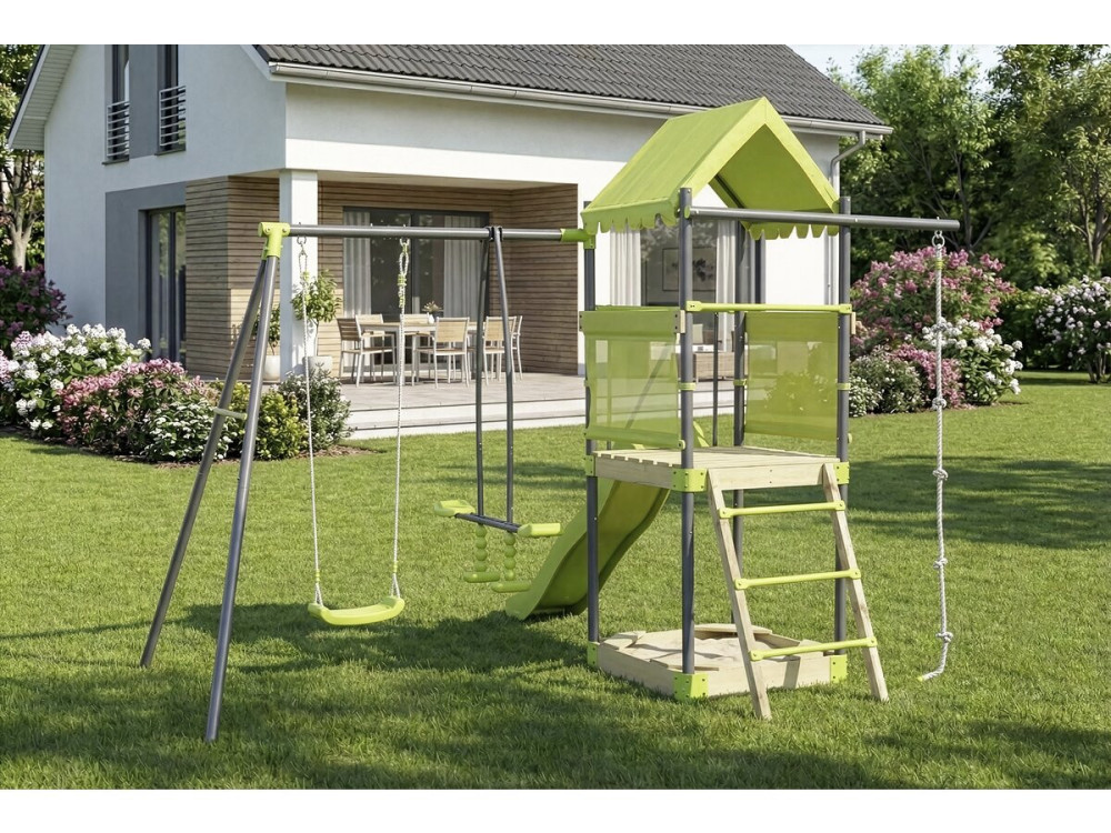 Sohane" metal swing playground with slide and sandbox - Green