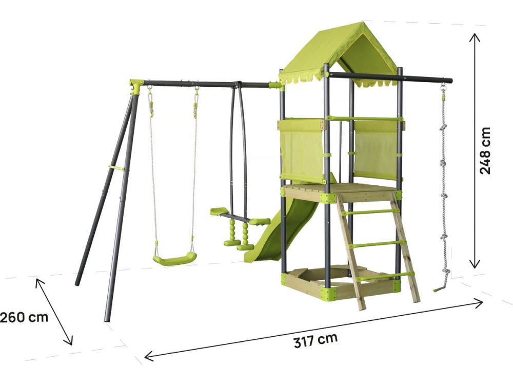 Sohane" metal swing playground with slide and sandbox - Green