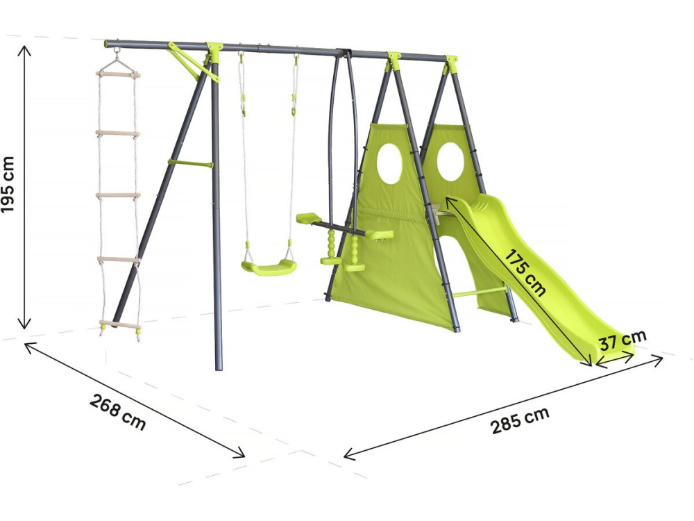 Dany" metal play structure with slide - 5 apparatus - Green
