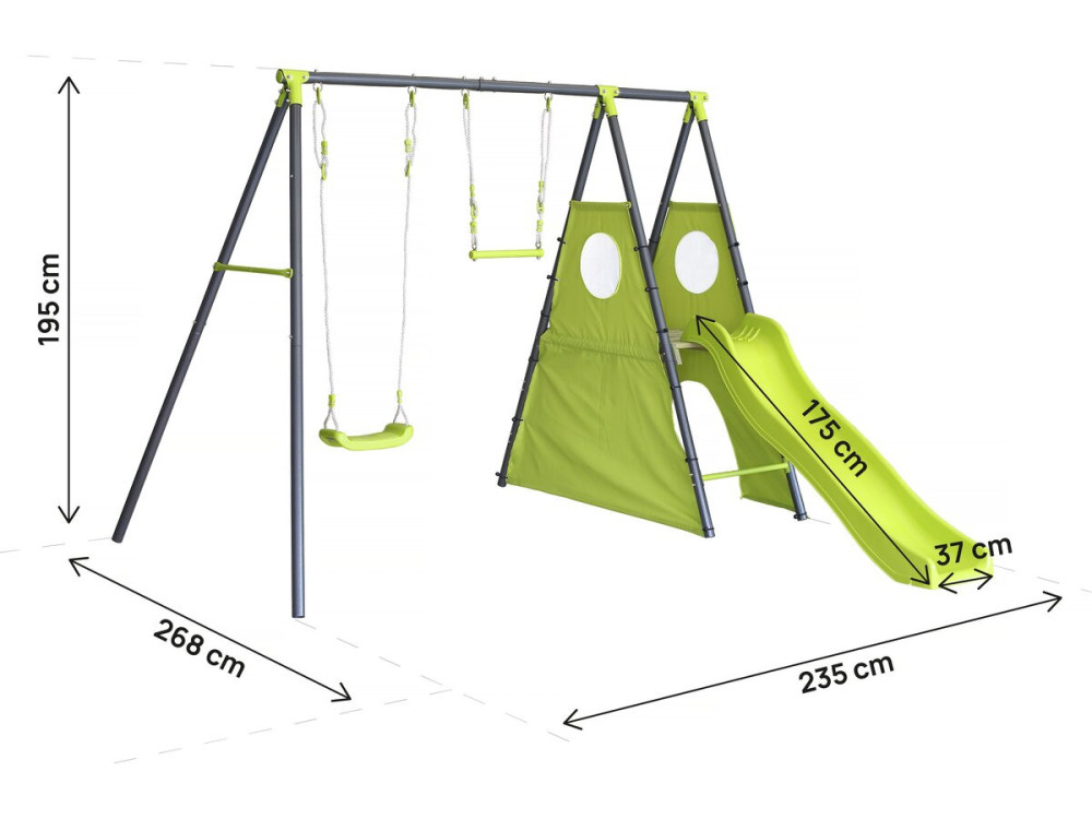 Kylian" metal play structure with slide - 4 apparatus - Green