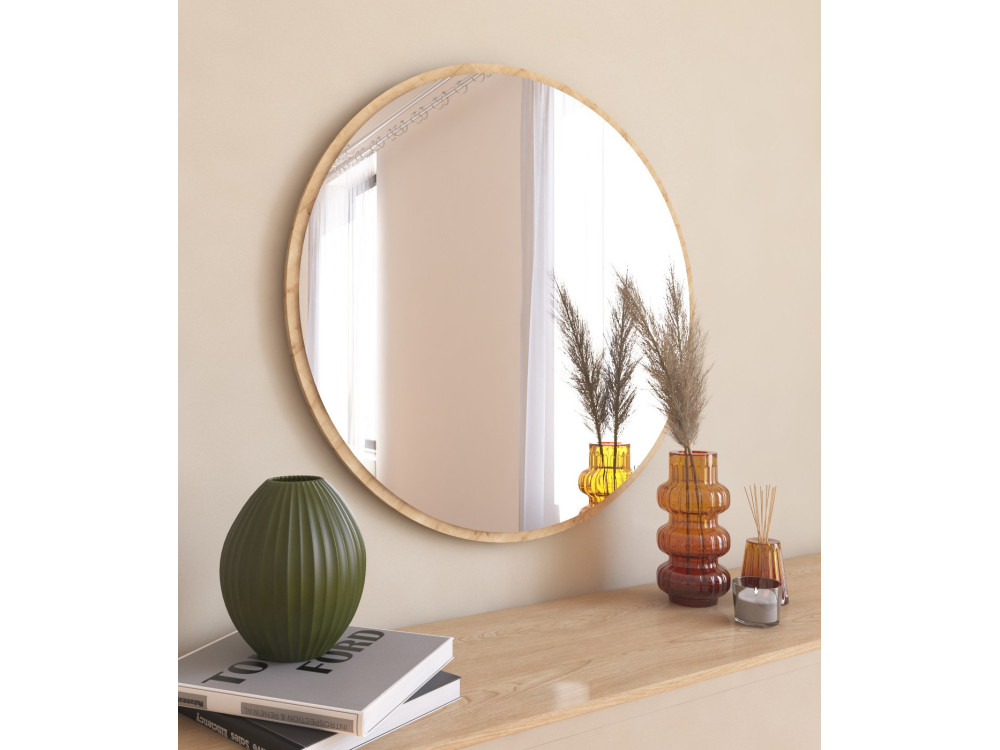 Ozze" wooden mirror - 60 x 60 cm - Beige