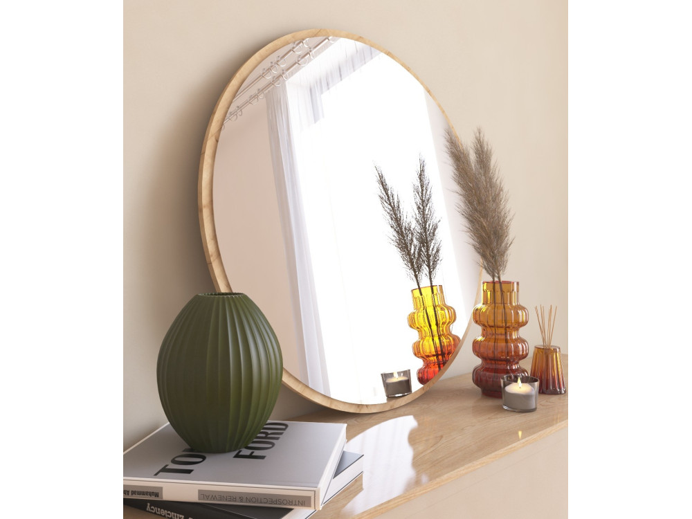 Ozze" wooden mirror - 60 x 60 cm - Beige