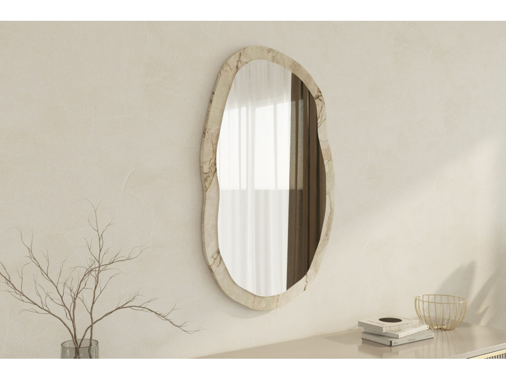 Lossa" wooden mirror - 52 x 86 cm - Beige marbled
