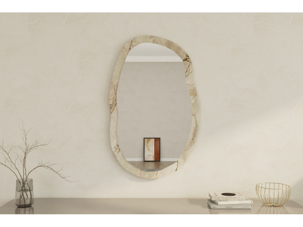 Lossa" wooden mirror - 52 x 86 cm - Beige marbled