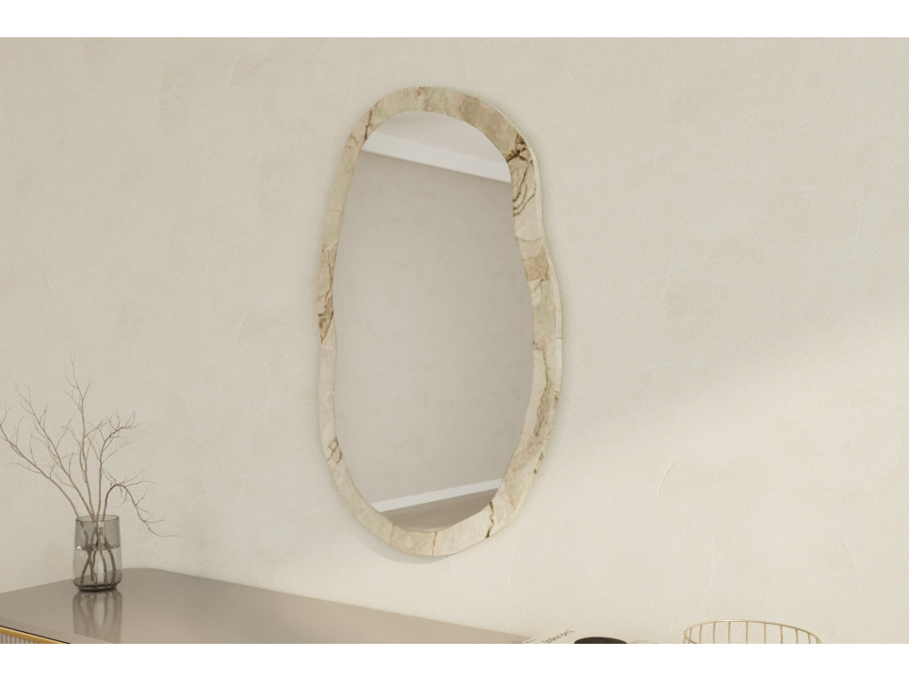 Lossa" wooden mirror - 52 x 86 cm - Beige marbled