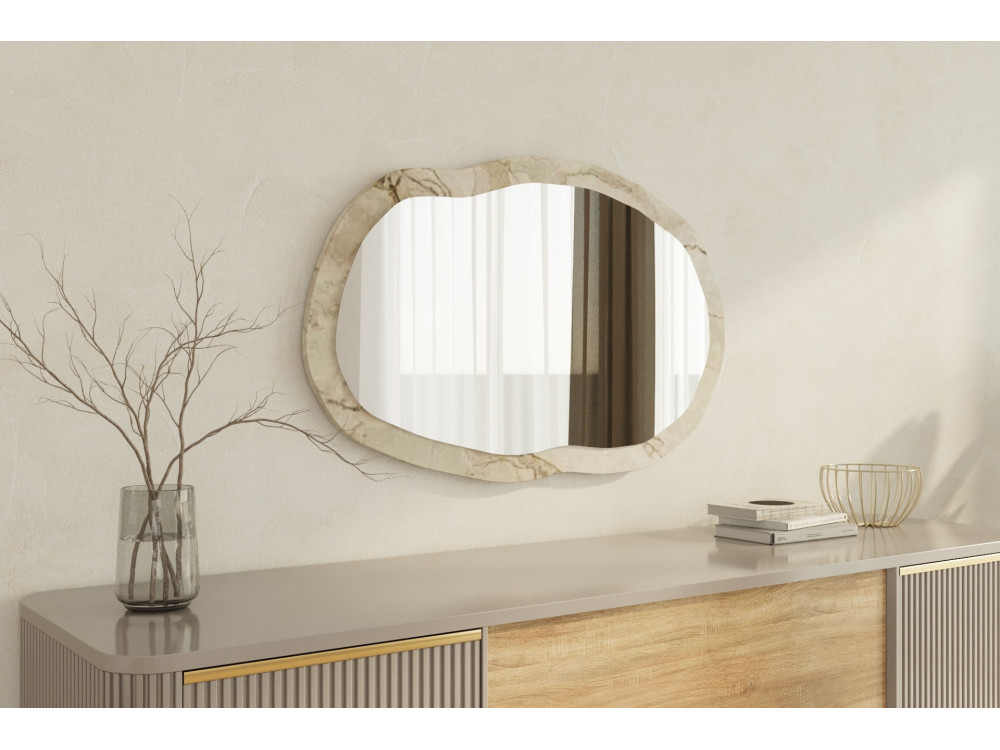 Lossa" wooden mirror - 52 x 86 cm - Beige marbled