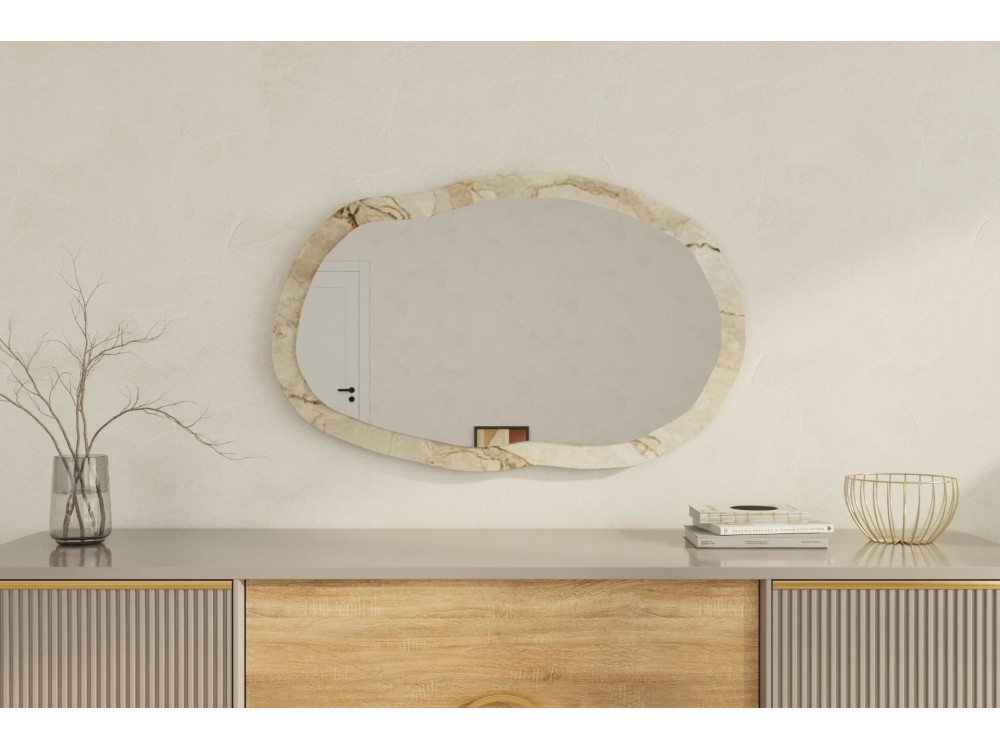 Lossa" wooden mirror - 52 x 86 cm - Beige marbled