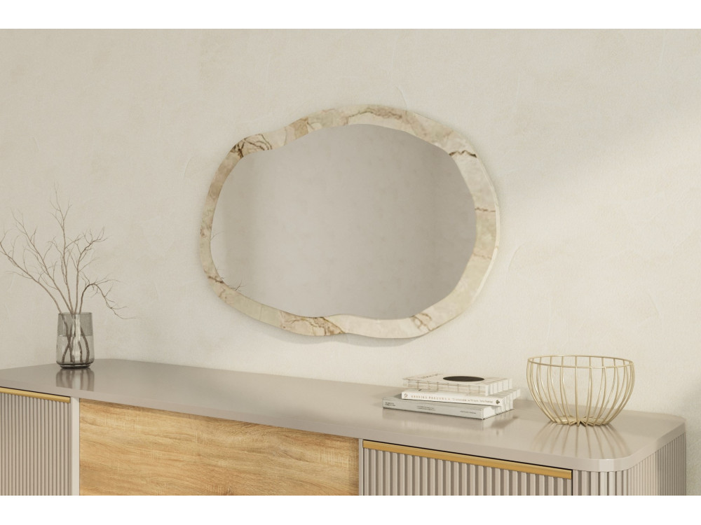 Lossa" wooden mirror - 52 x 86 cm - Beige marbled