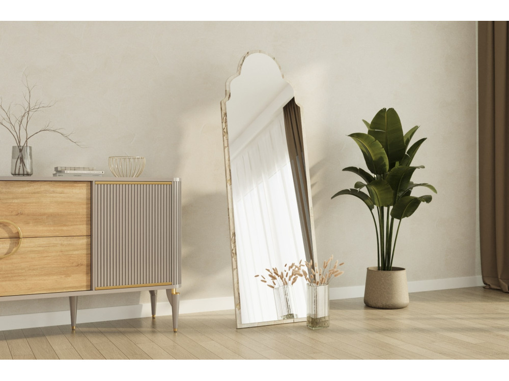 Sahmaran" wooden mirror - 50 x 160 cm - Beige