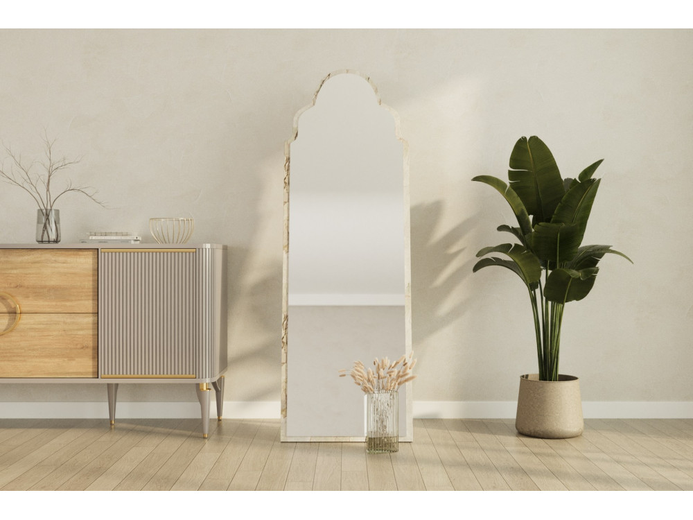 Sahmaran" wooden mirror - 50 x 160 cm - Beige