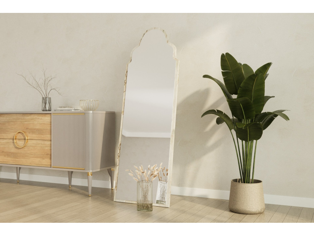 Sahmaran" wooden mirror - 50 x 160 cm - Beige