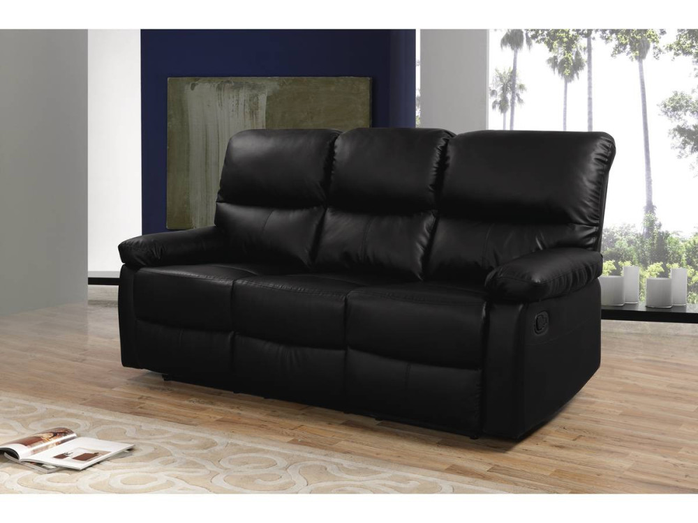 LINCOLN RECLINER SOFA -  3-SEATER - BLACK