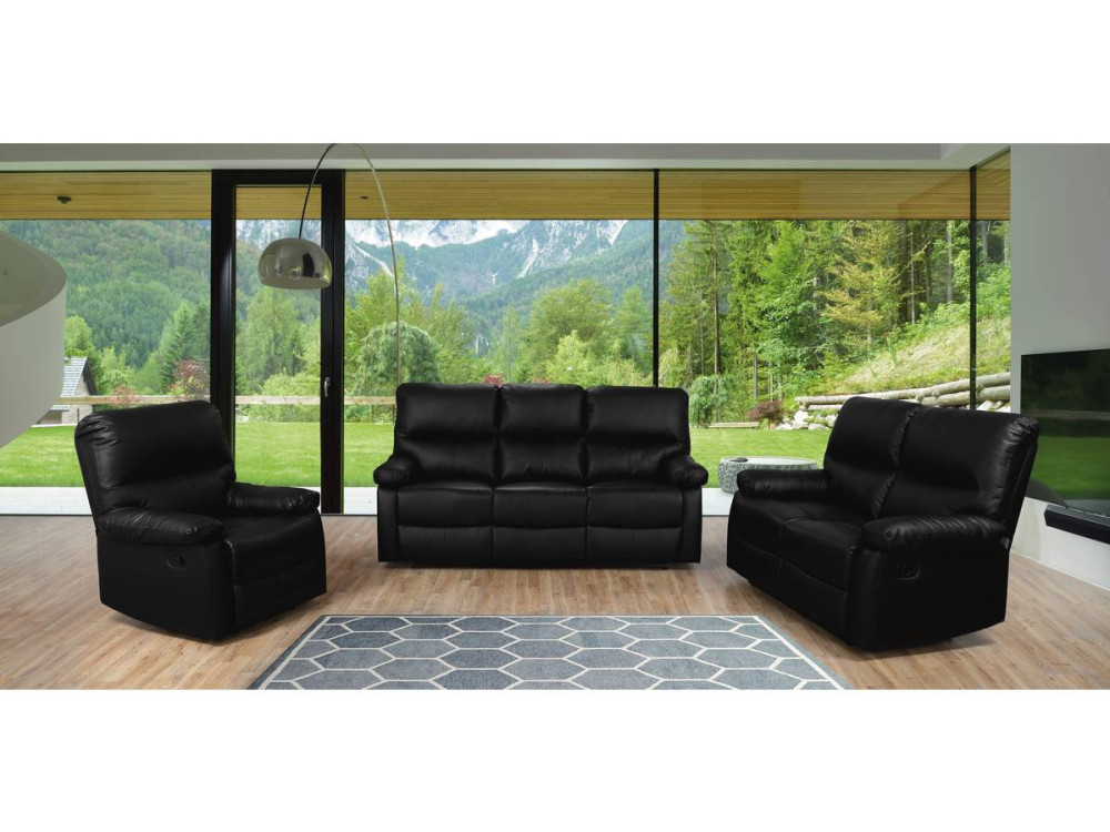 LINCOLN RECLINER SOFA -  3-SEATER - BLACK
