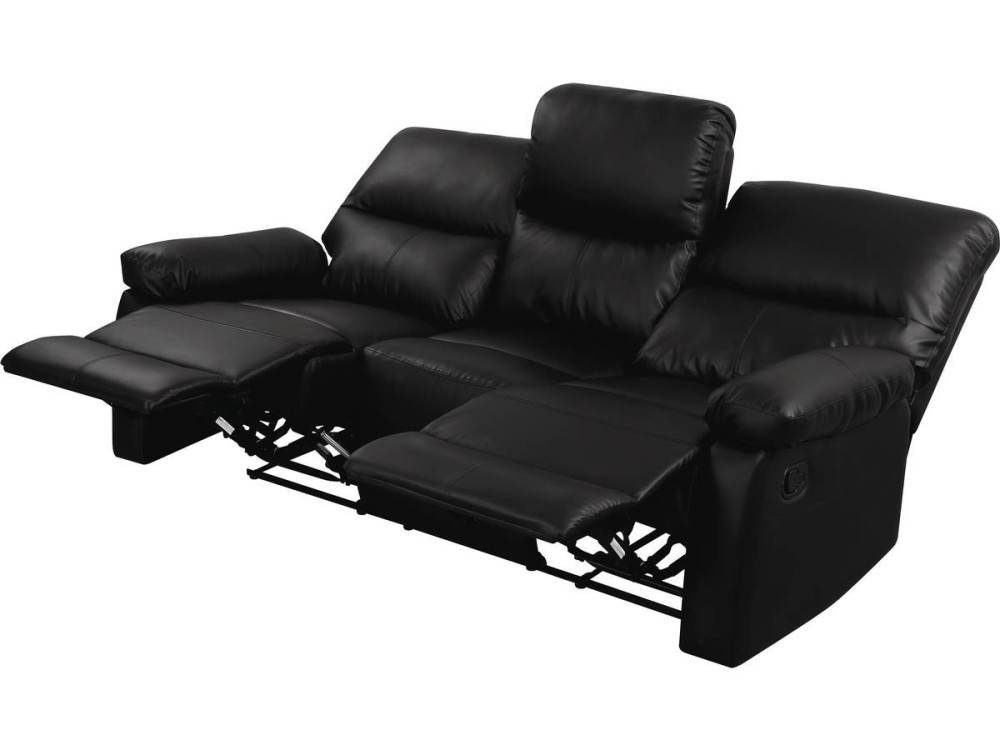 LINCOLN RECLINER SOFA -  3-SEATER - BLACK
