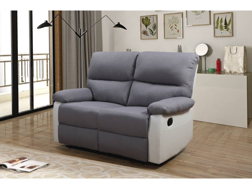 LINCOLN RECLINER SOFA -  2-SEATER - WHITE/LIGHT GREY
