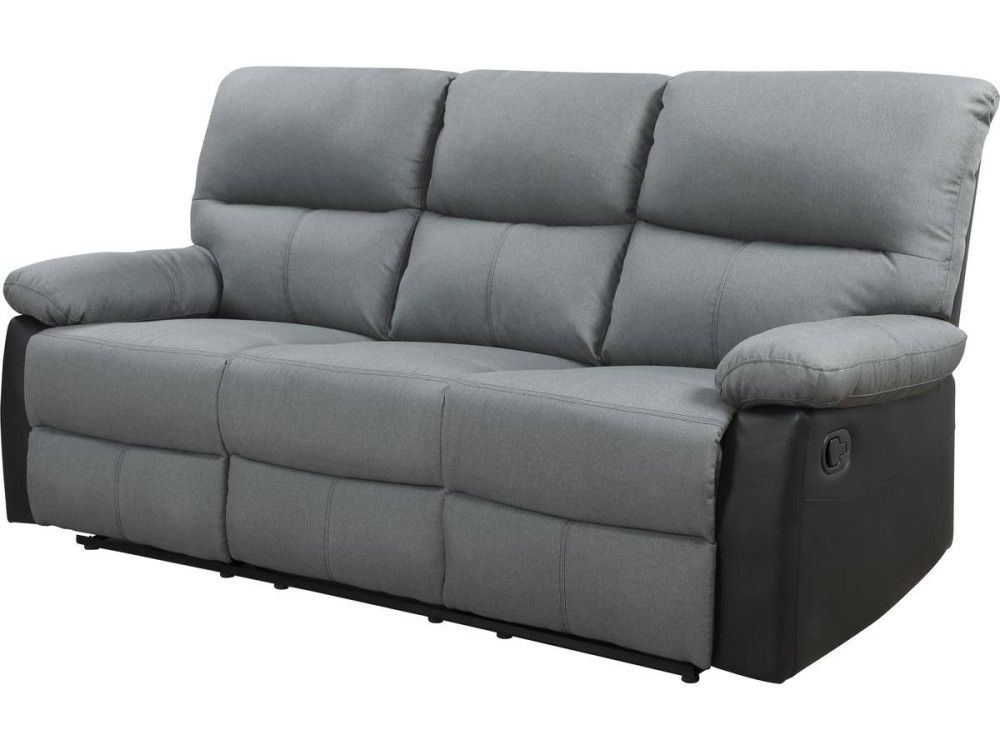 LINCOLN RECLINER SOFA -  3-SEATER - BLACK/DARK GREY