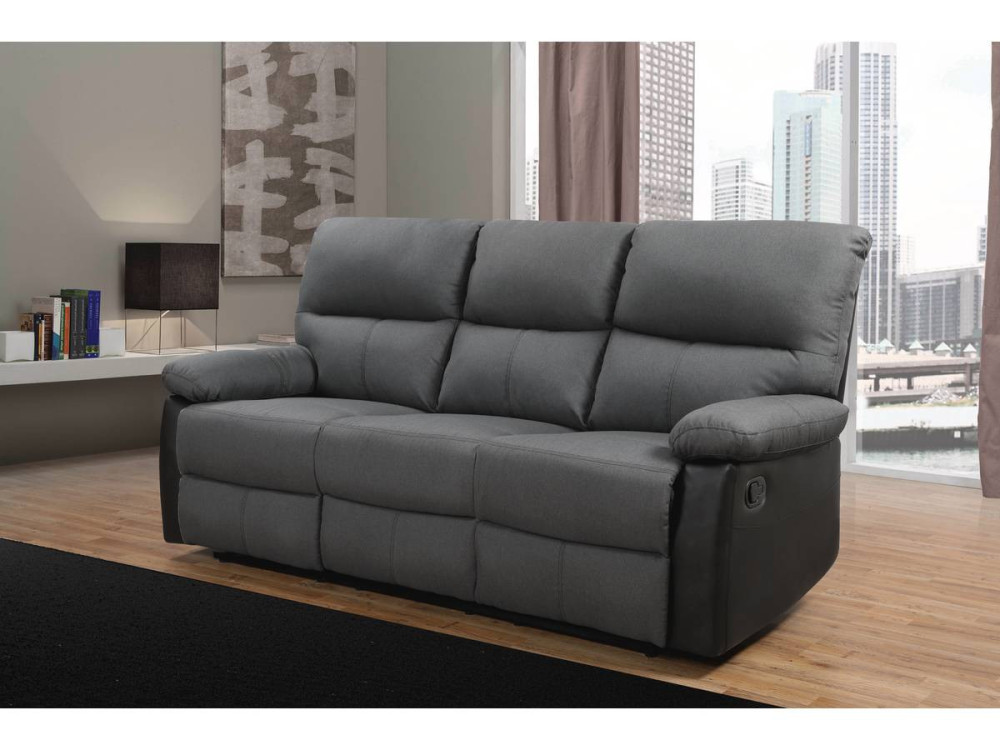 LINCOLN RECLINER SOFA -  3-SEATER - BLACK/DARK GREY