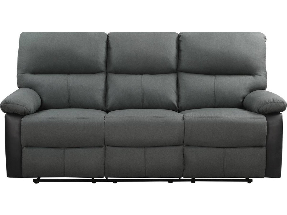 LINCOLN RECLINER SOFA -  3-SEATER - BLACK/DARK GREY