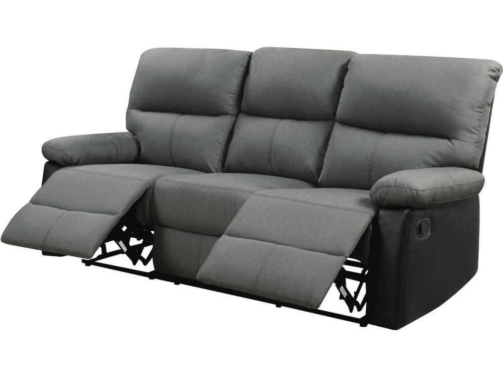LINCOLN RECLINER SOFA -  3-SEATER - BLACK/DARK GREY