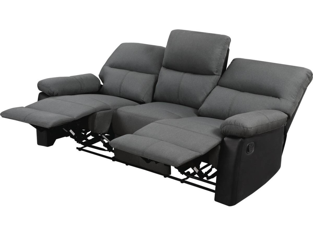 LINCOLN RECLINER SOFA -  3-SEATER - BLACK/DARK GREY