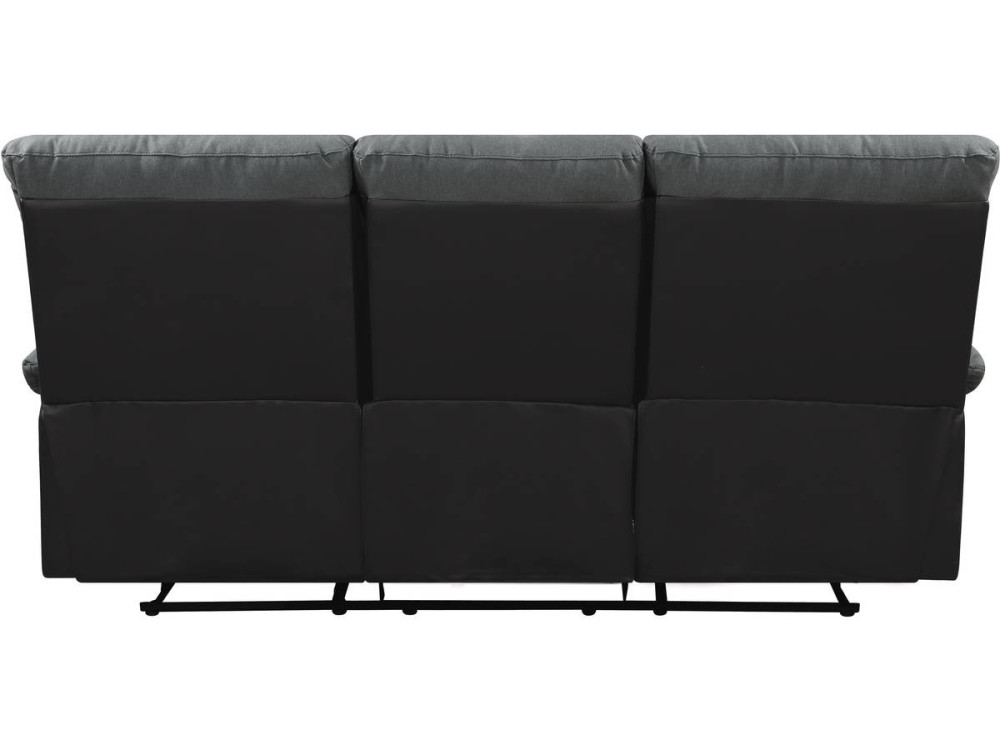 LINCOLN RECLINER SOFA -  3-SEATER - BLACK/DARK GREY