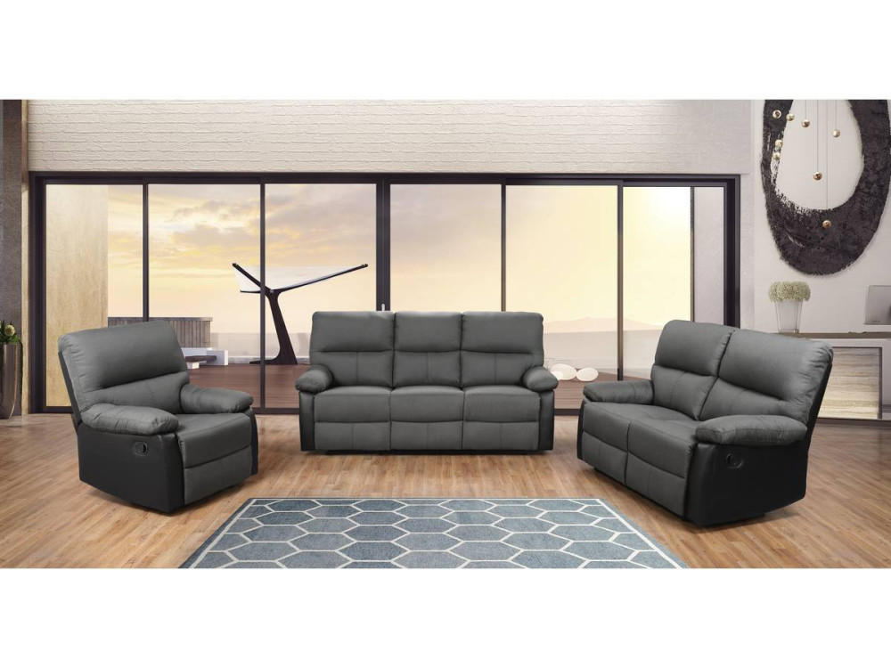 LINCOLN RECLINER SOFA -  3-SEATER - BLACK/DARK GREY