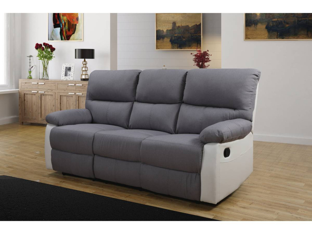 LINCOLN RECLINER SOFA -  3-SEATER - WHITE/LIGHT GREY