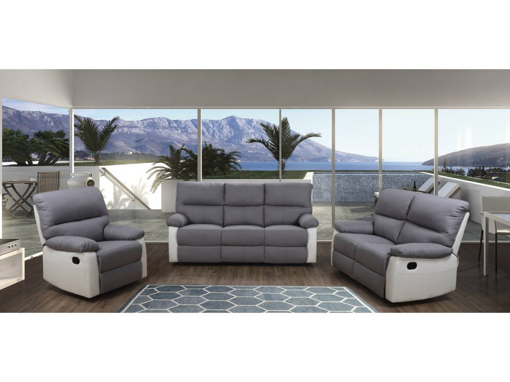 LINCOLN RECLINER SOFA -  3-SEATER - WHITE/LIGHT GREY