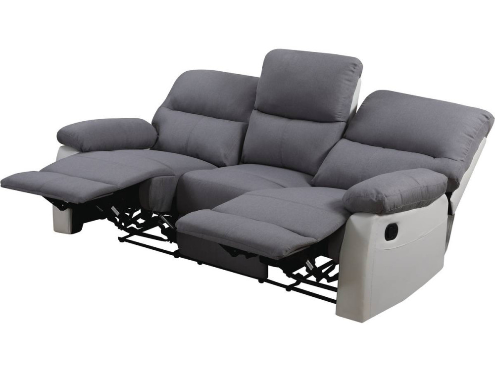 LINCOLN RECLINER SOFA -  3-SEATER - WHITE/LIGHT GREY