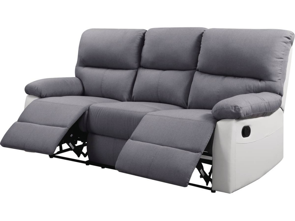 LINCOLN RECLINER SOFA -  3-SEATER - WHITE/LIGHT GREY