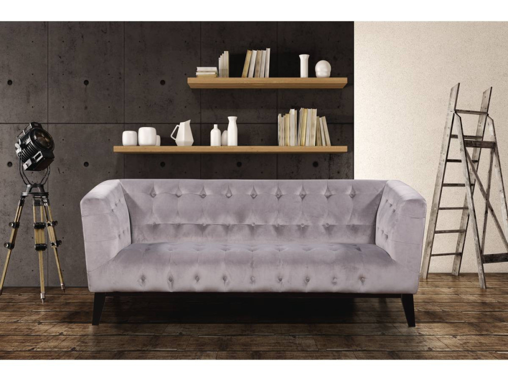 Velvet fixed sofa "Vanessa" - Light grey