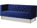 Fixed velvet sofa "Bruce" - 196 x 76 x 82 cm - 3 seater - Grey - Dark blue